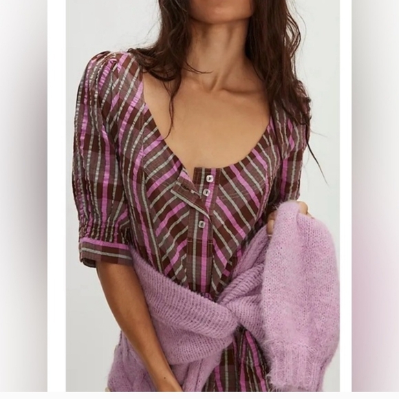 Free People Pink and Brown Plaid Midi Dress - Picture 3 of 7